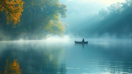 Angler on a boat, casting lines into the tranquil waters, patiently waiting for the elusive catch