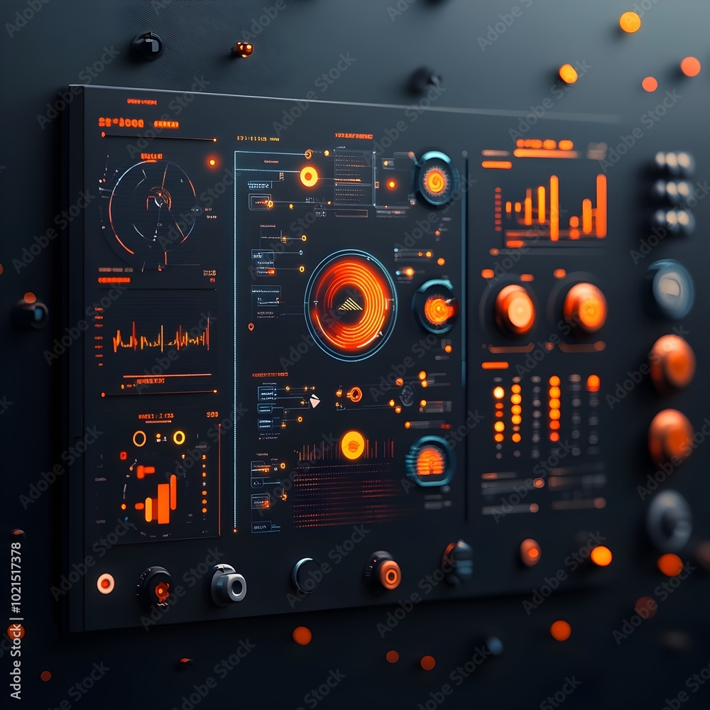 Poster futuristic technological backdrop featuring a dynamic holographic user interface with vibrant data v