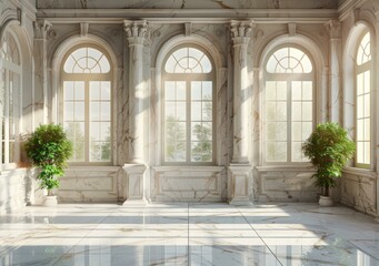 Fototapeta premium Elegant Marble Palace Hallway with Sunlight