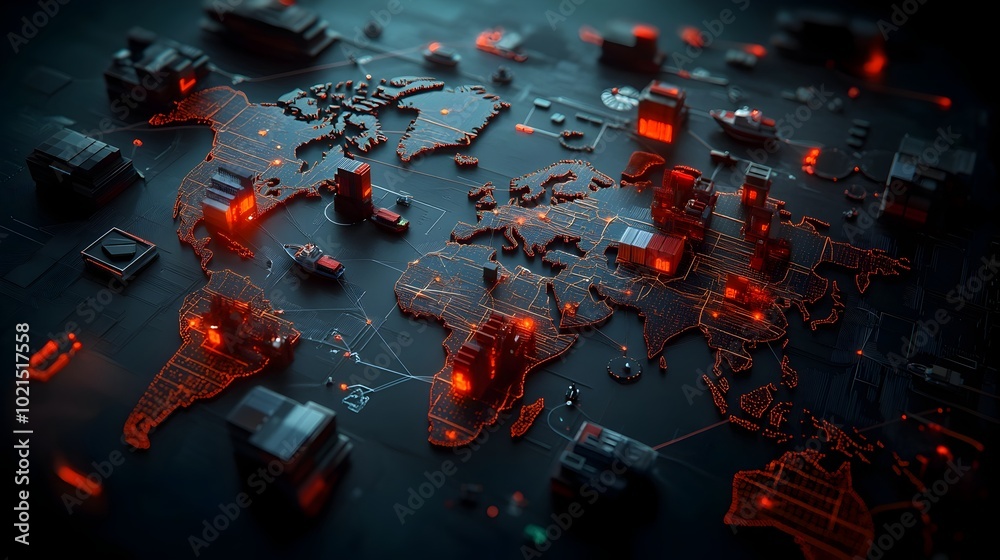 Poster futuristic ai powered global logistics system showcasing intricate digital world map displaying cont