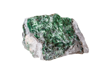 Fuchsite mineral stone on a white background close up.