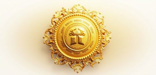 A stunning gold emblem with intricate details, symbolizing achievement and excellence, perfect for awards, certifications, or prestigious branding.