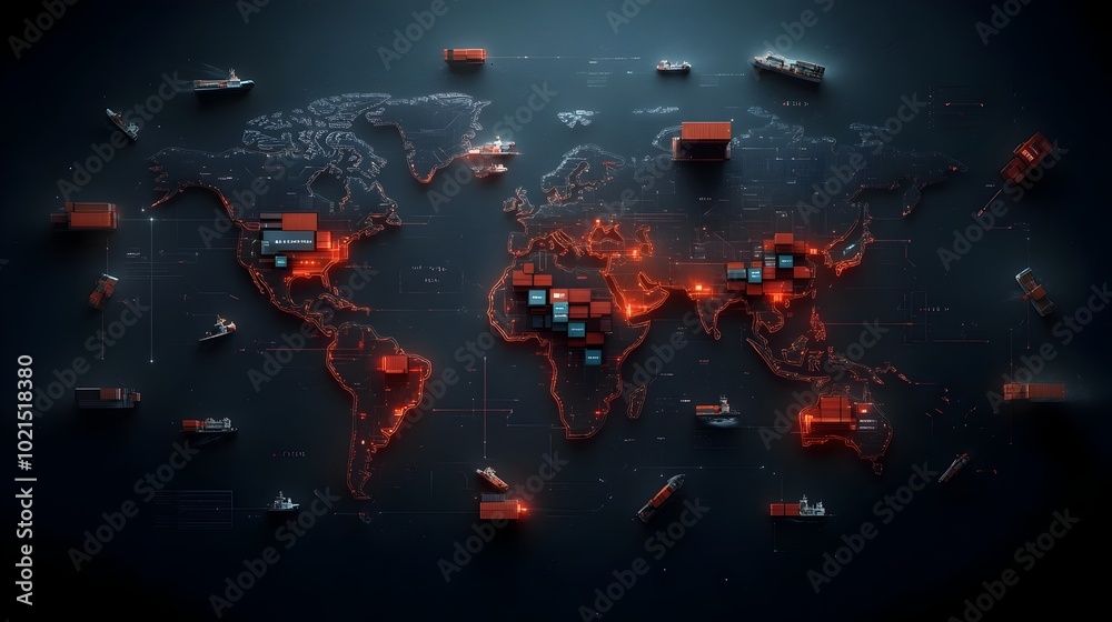 Poster futuristic ai powered logistics command center overseeing a vast global network of interconnected su