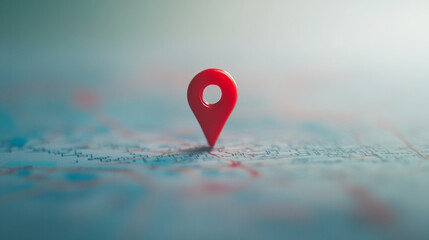 Fototapeta premium Red location pin positioned on a detailed map highlighting a specific destination in bright colors