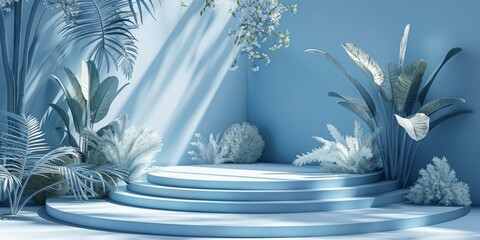 Light Blue Tropical Scene with Podium