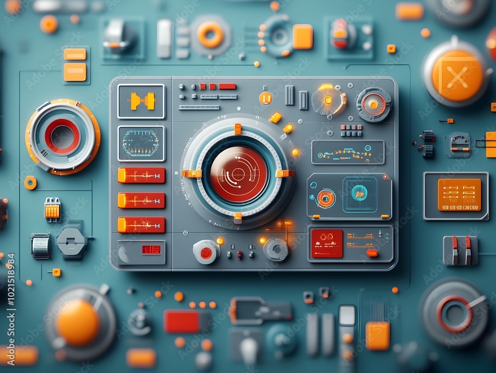 Poster technological backdrop featuring a seamless virtual control panel with a mesmerizing hud and gui the