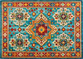 vibrant Mediterranean style rug featuring intricate patterns and rich colors, showcasing beautiful blend of geometric designs and floral motifs that enhance any space