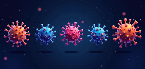 Vibrant and modern depiction of virus particles, ideal for educational, healthcare, or scientific projects focusing on microbiology and infectious diseases.