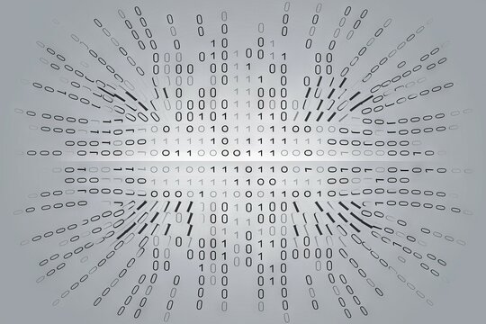 Binary code burst. Abstract digital background with binary code radiating outwards. The image symbolizes data flow and information transfer in the digital world.