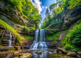 Fototapeta premium Scenic View of Fillmore Glen State Park in Moravia New York with Lush Greenery and Waterfalls