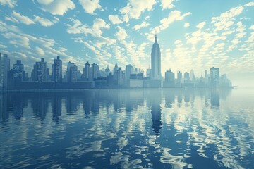 Obraz premium New York City Skyline Reflections in Calm Waters
