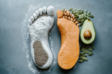 Nutritional Footprint with Avocado and Seeds on Slate
