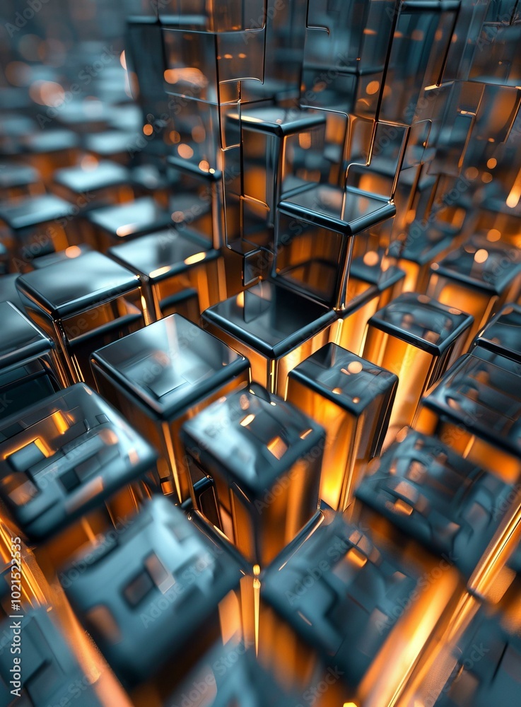 Canvas Prints Abstract 3D rendering of glowing cubes background