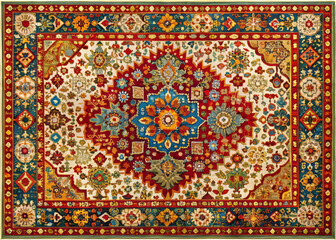 Vibrant Indian rug featuring bold colors and intricate patterns, showcasing rich tapestry of floral and geometric designs that enhance any space with cultural elegance