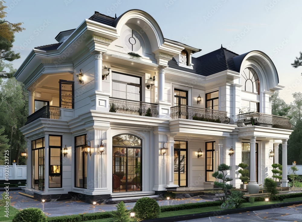 Sticker Elegant European Style Mansion Illustration