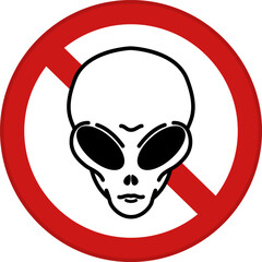 Red Sign No Alien. Vector Icon. Humorous Road Sign. No UFOs. No Extraterrestrial Civilization