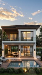 Fototapeta premium Modern Villa Exterior with Swimming Pool