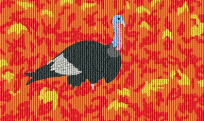 A colorful, stylized illustration of a turkey against a vibrant autumn background, perfect for Thanksgiving themed designs, harvest celebrations, and seasonal marketing.