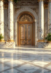Fototapeta premium Elegant Marble Entranceway with Golden Accents