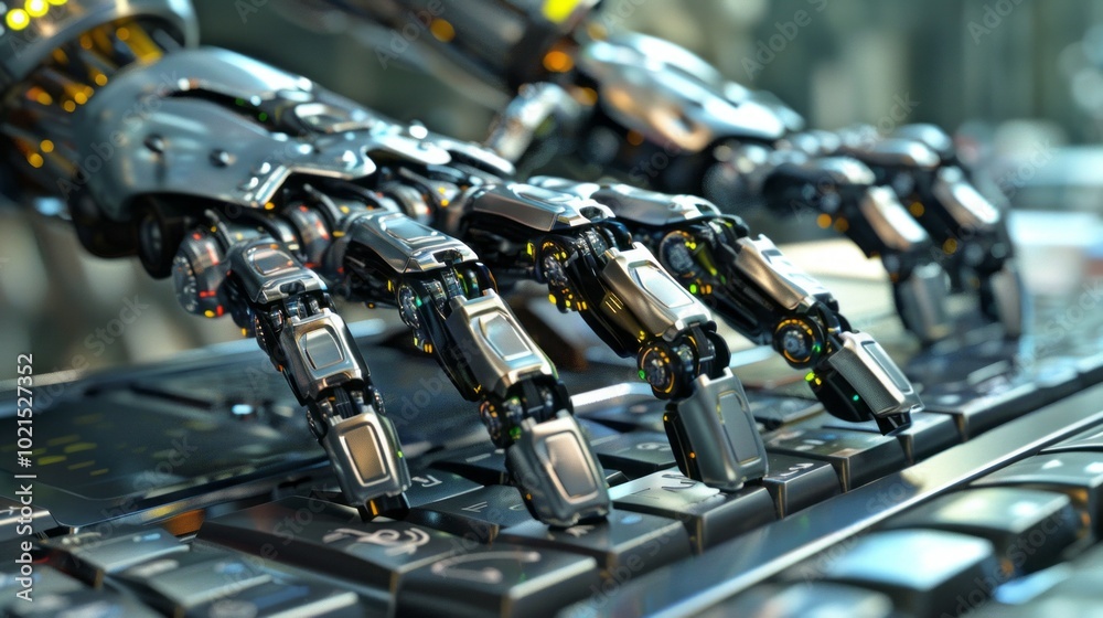 Aufkleber A robot is typing on a keyboard with the letters 