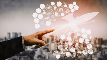 Start Up Business of Creative People Concept - Modern graphic interface showing symbol of...