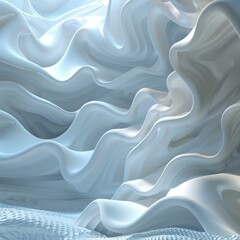 Fototapeta premium White abstract background with smooth wavy folds of satin fabric