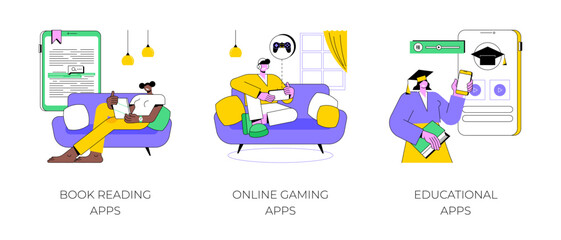 Education and entertainment apps isolated cartoon vector illustrations.