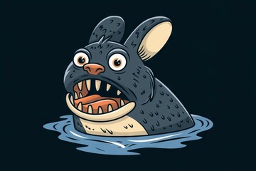 Monster rabbit. A monstrous rabbit with sharp teeth emerges from the water, symbolizing fear and the unknown.