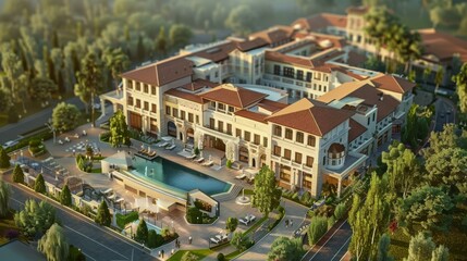 Fototapeta premium Luxury Resort Aerial View Illustration