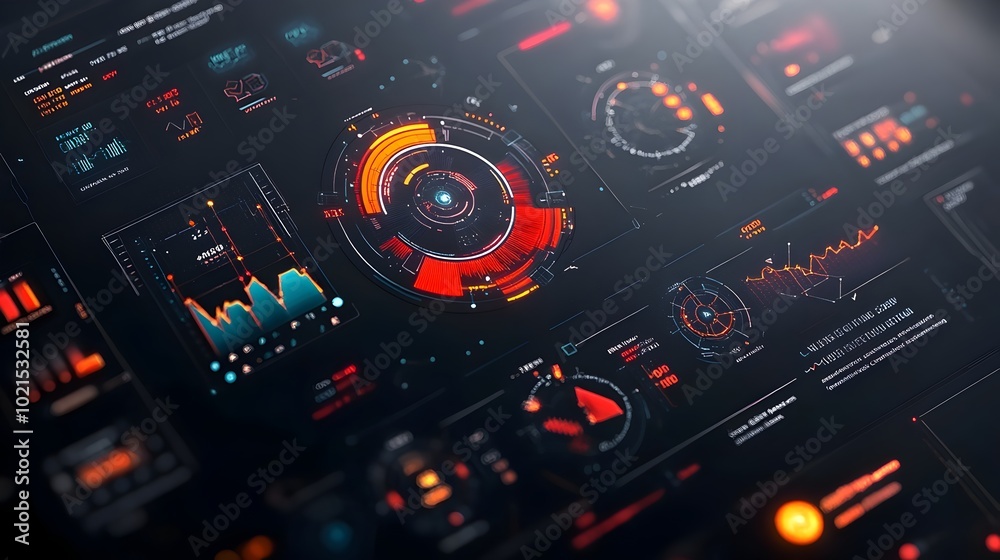 Poster innovative digital data visualization with dynamic futuristic user interface and hudgui elements for