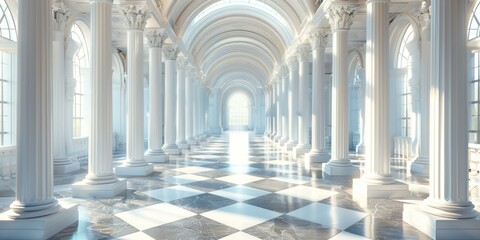 Fototapeta premium Elegant White Columned Hallway of a Palace