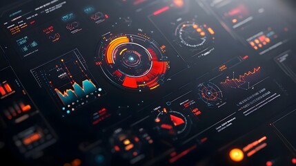 Obraz premium Innovative digital data visualization with dynamic futuristic user interface and HUDGUI elements for engaging immersive game scene design and advanced technology background