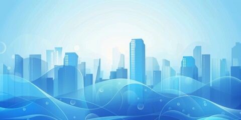 Blue cityscape with waves