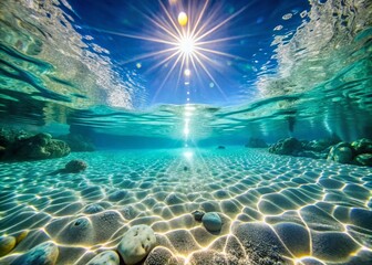 Serene Underwater Scene in a Crystal Clear Pool with Playful Light Reflections and Bubbles