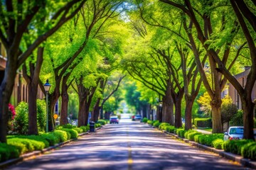 Obraz premium Serene View of Gilmore Street Surrounded by Lush Green Trees on a Bright Sunny Day in Nature