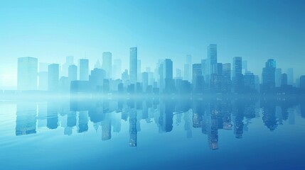 Naklejka premium Misty City Skyline Reflection