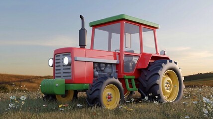 Obraz premium cute Tractor Cartoon, 3d Generative aI