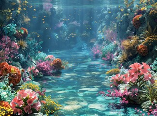 Naklejka premium Beautiful Underwater Coral Reef Landscape Illustration