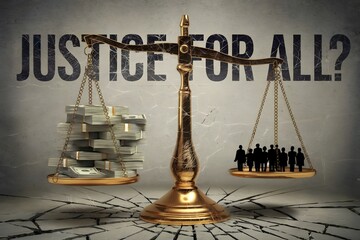 Image of a Cracked Golden Scale of "Justice for All"