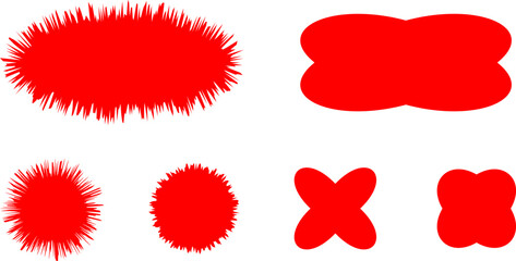 Starburst red sticker set - collection of special offer sale oval and round shaped sunburst labels and badges. Promo stickers with star edges. Vector.