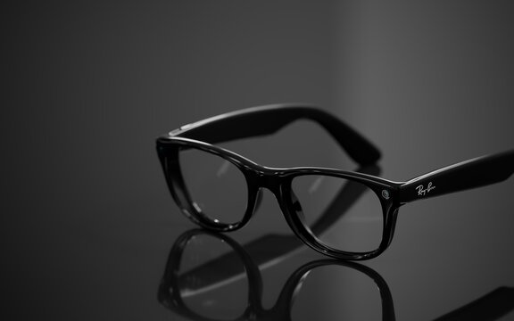 Meta Glasses with Ray Ban logo and the built-in camera. Calgary Alberta Canada October 9 2024	
