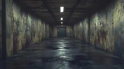 Dark and Moody Concrete Corridor 3D Illustration