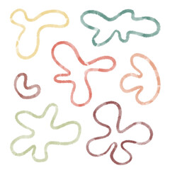 Various colorful doodle shapes, blob abstract element, organic line on transparent background. Watercolor design asset.