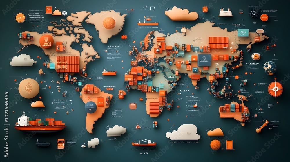 Poster visually stunning ai powered global logistics and supply chain visualization showcasing data driven 