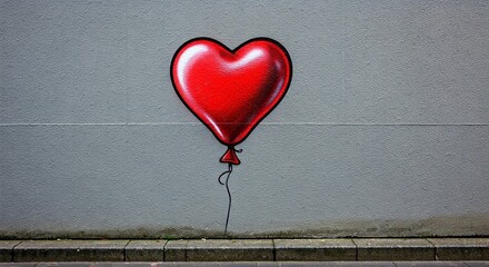 An illustration with a broken heart drawn on the wall of a building. Street art. An illustration with a broken heart red heart shaped balloon drawn on the wall of a building. Street art. Pencil sketch