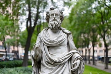 A Vertical Shot of a Statue of Pythagoras

