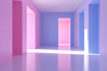 Fototapeta premium Minimalist Room with Pink and Purple Walls and Light Streaks