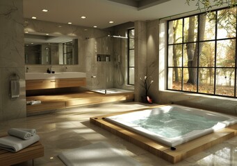 Modern Luxury Spa Bathroom with Hot Tub