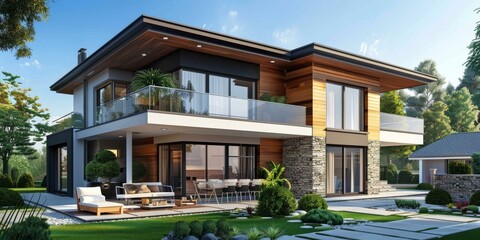 Fototapeta premium Modern Two-Story House Exterior Design