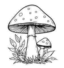 detailed hand-drawn fly agaric mushroom black vector design